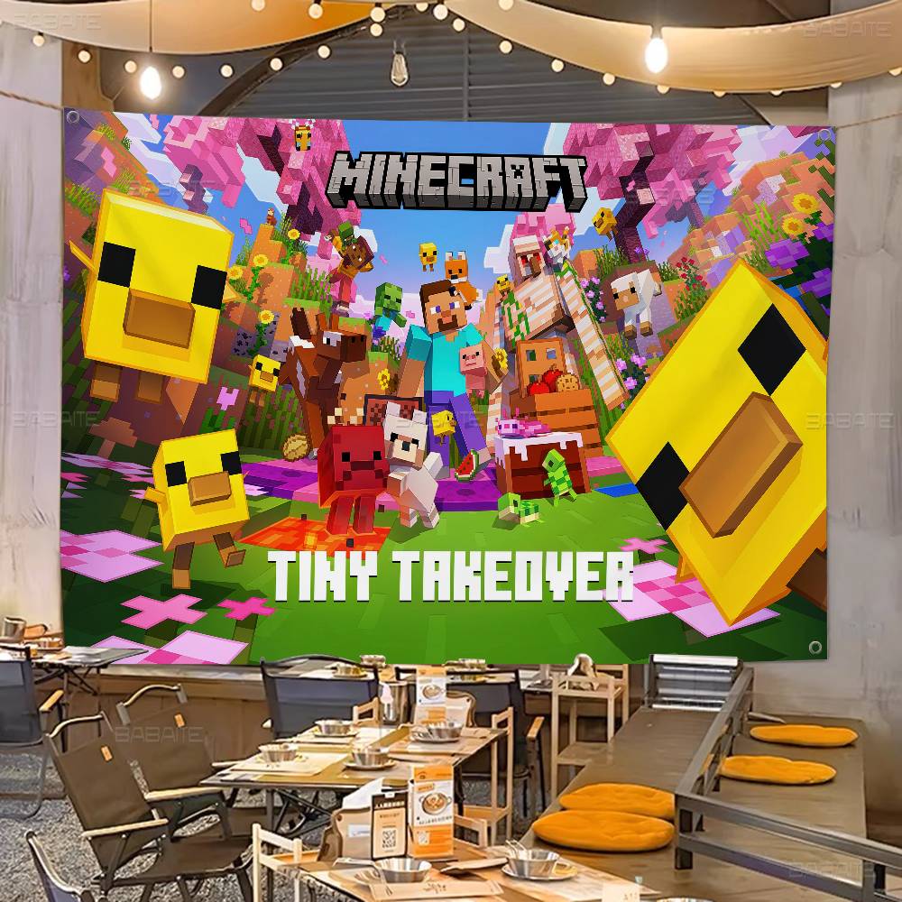 Retro Gaming Banner - Retro Game M-Minecraft Colorful Flag Wall