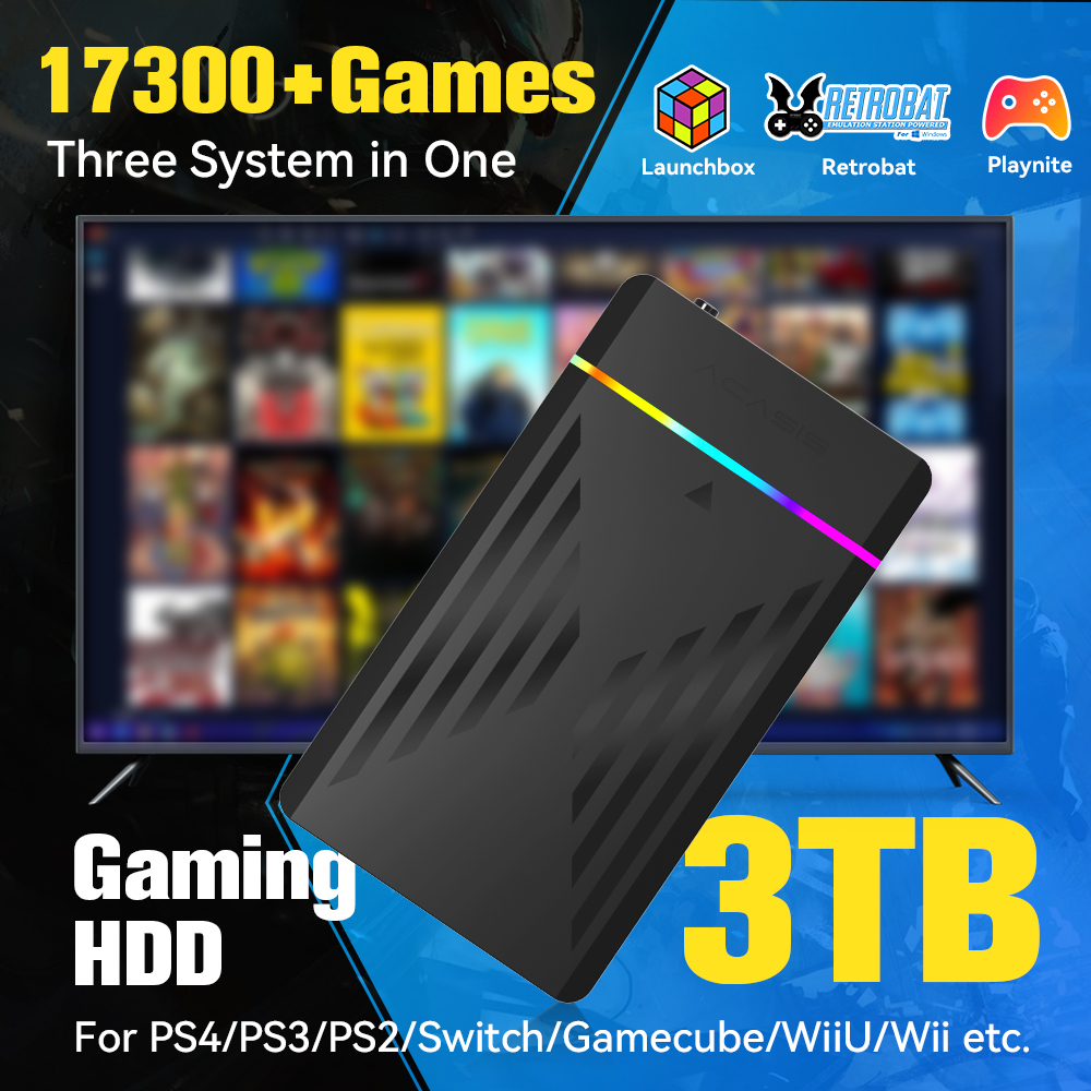 Retro Gaming Monitor - 3TB Portable Gaming HDD LaunchBox/Retrobat/Playnite Retro